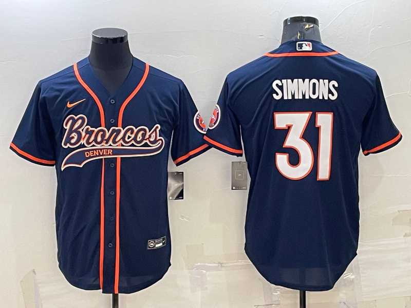 Mens Denver Broncos #31 Justin Simmons Navy Blue Stitched Cool Base Nike Baseball Jersey